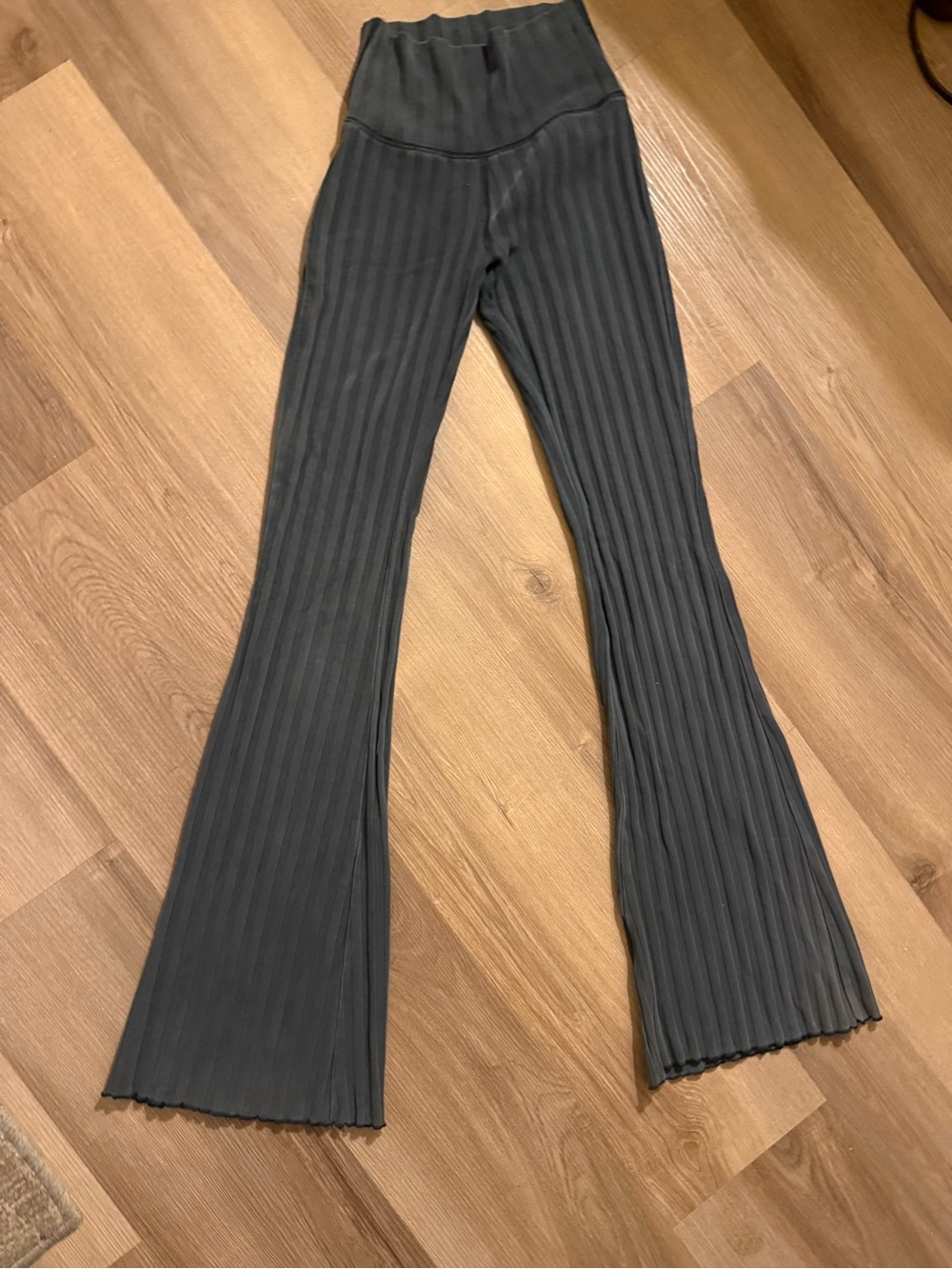 aerie Black Ribbed High-Rise Flare Jeans